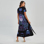 Aquarius And Astrological Signs Print Short Sleeve Maxi Dress