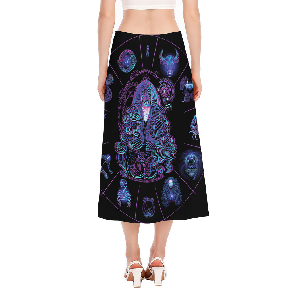 Aquarius And Astrological Signs Print Side Slit Midi Skirt