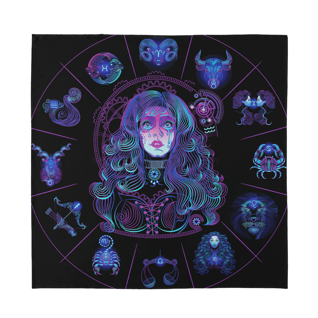 Aquarius And Astrological Signs Print Silk Bandana