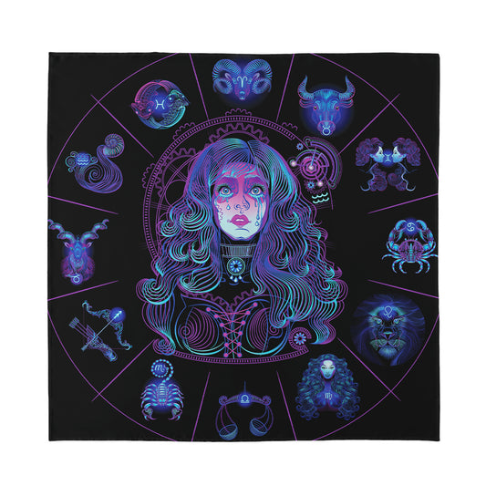 Aquarius And Astrological Signs Print Silk Bandana