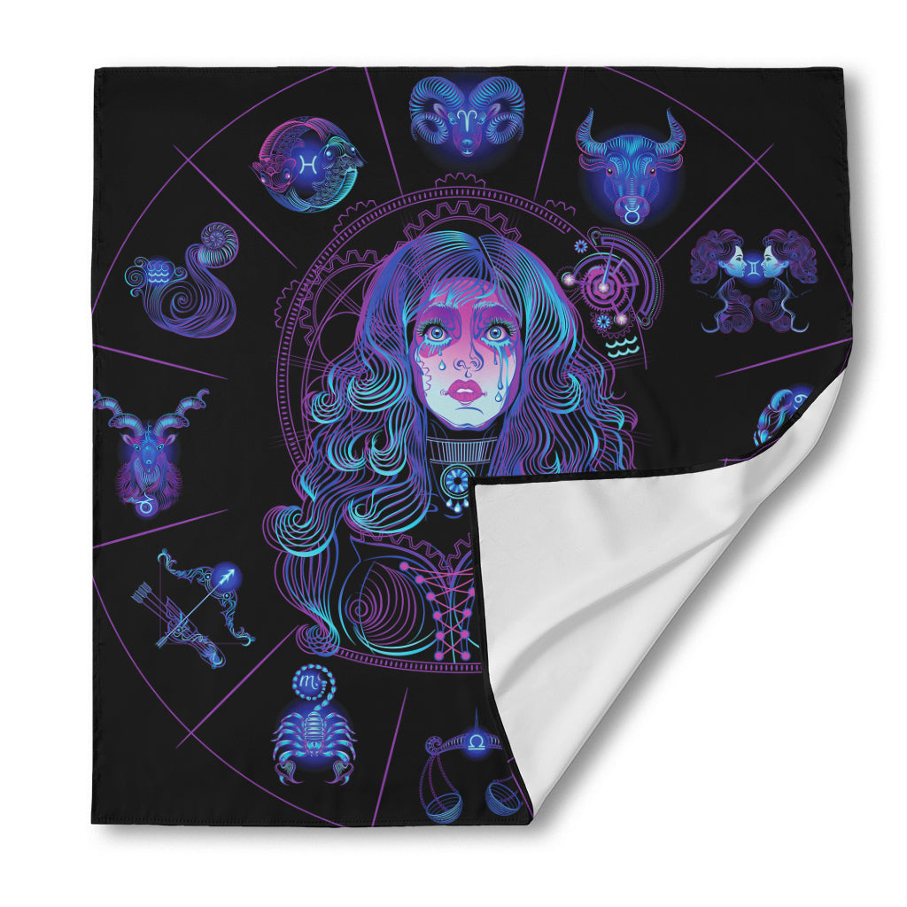 Aquarius And Astrological Signs Print Silk Bandana