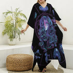 Aquarius And Astrological Signs Print Silk V-Neck Kaftan Dress