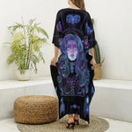 Aquarius And Astrological Signs Print Silk V-Neck Kaftan Dress