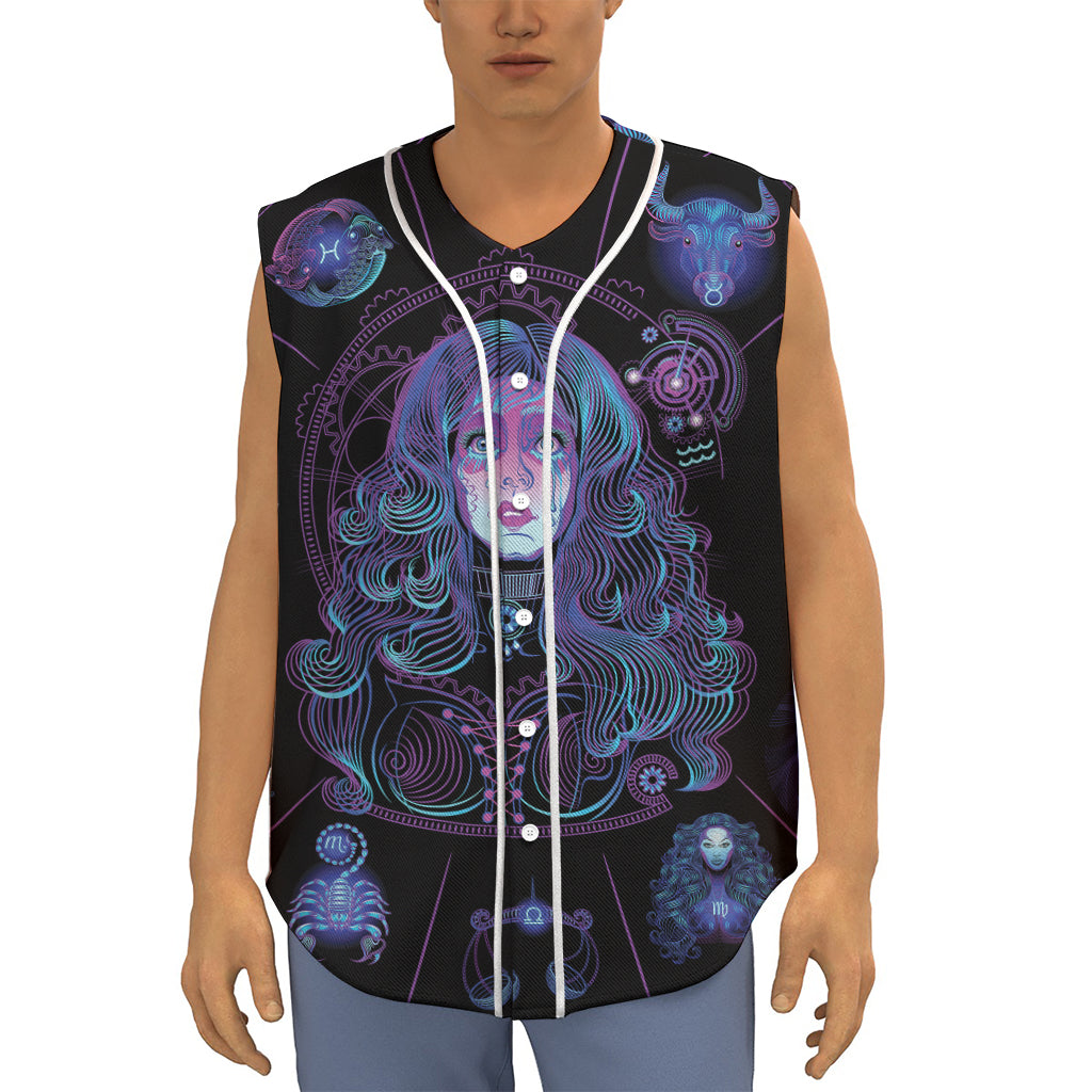 Aquarius And Astrological Signs Print Sleeveless Baseball Jersey