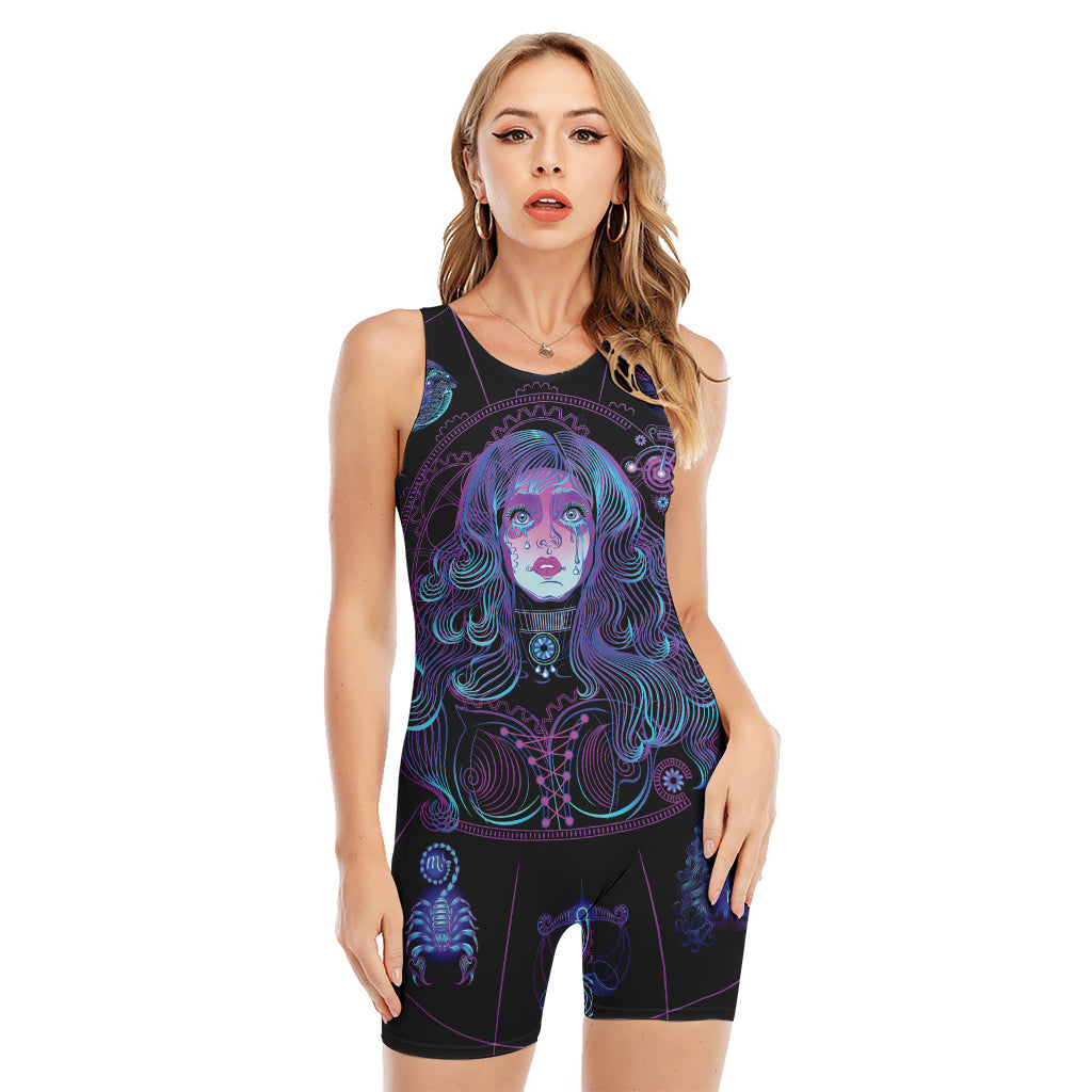 Aquarius And Astrological Signs Print Sleeveless One Piece Swimsuit