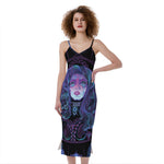 Aquarius And Astrological Signs Print Slim Fit Midi Cami Dress