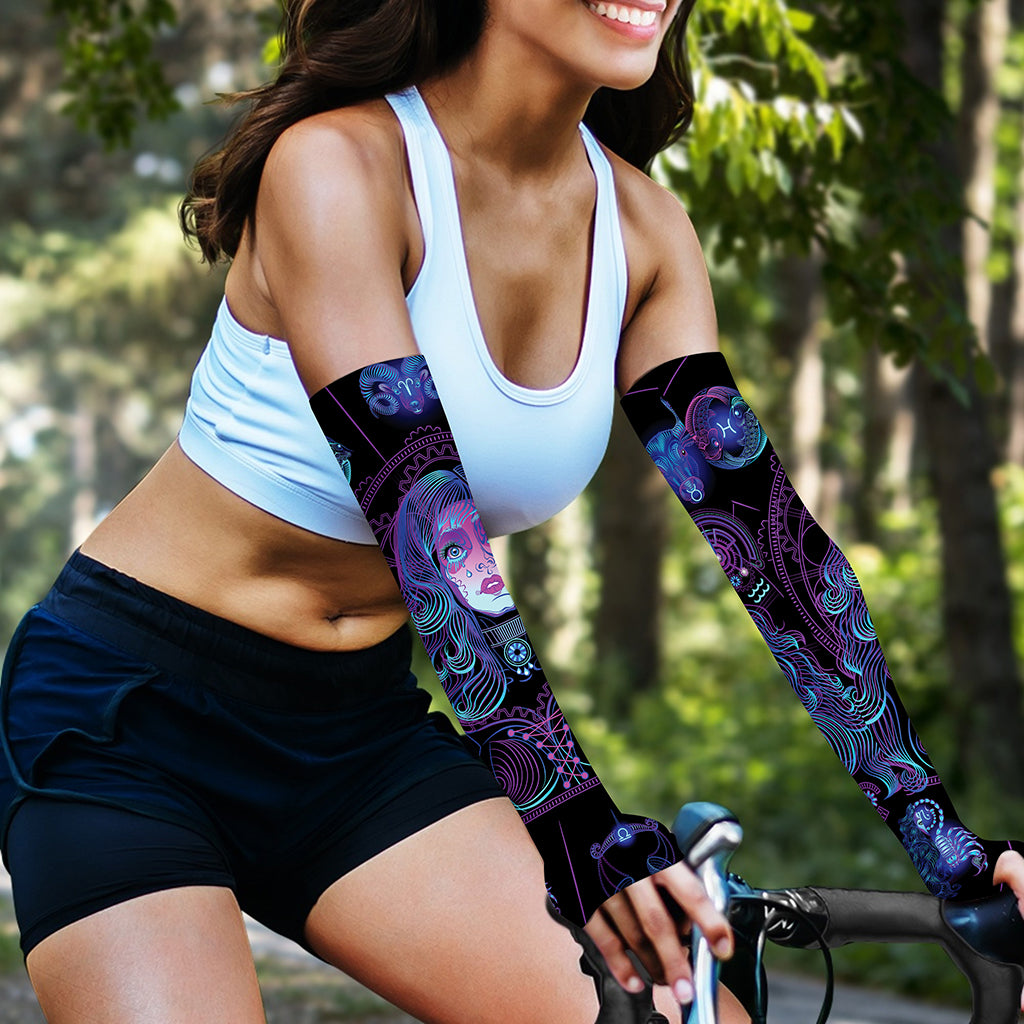 Aquarius And Astrological Signs Print Sun Protection Arm Sleeves