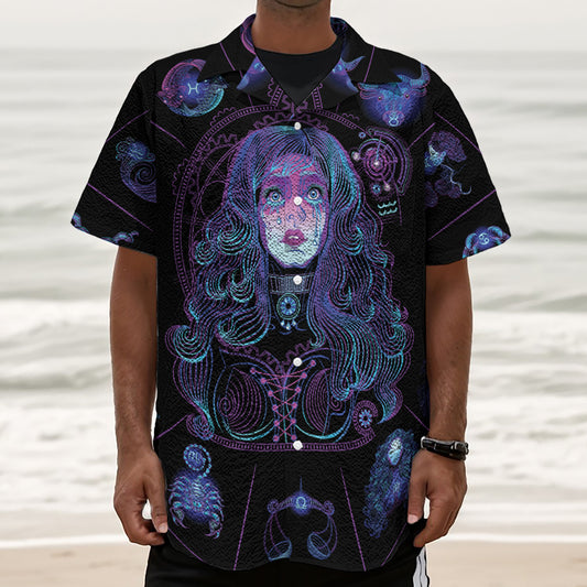Aquarius And Astrological Signs Print Textured Short Sleeve Shirt