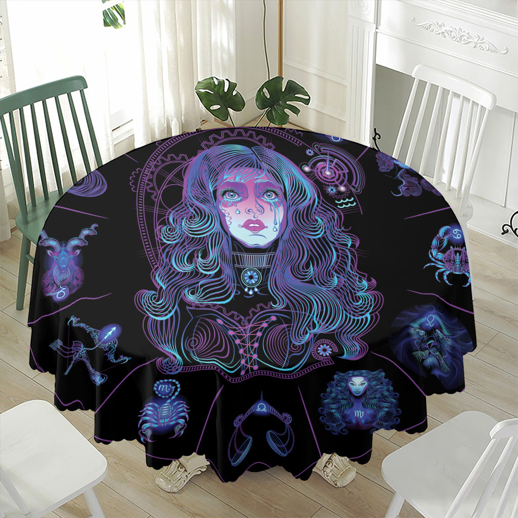 Aquarius And Astrological Signs Print Waterproof Round Tablecloth