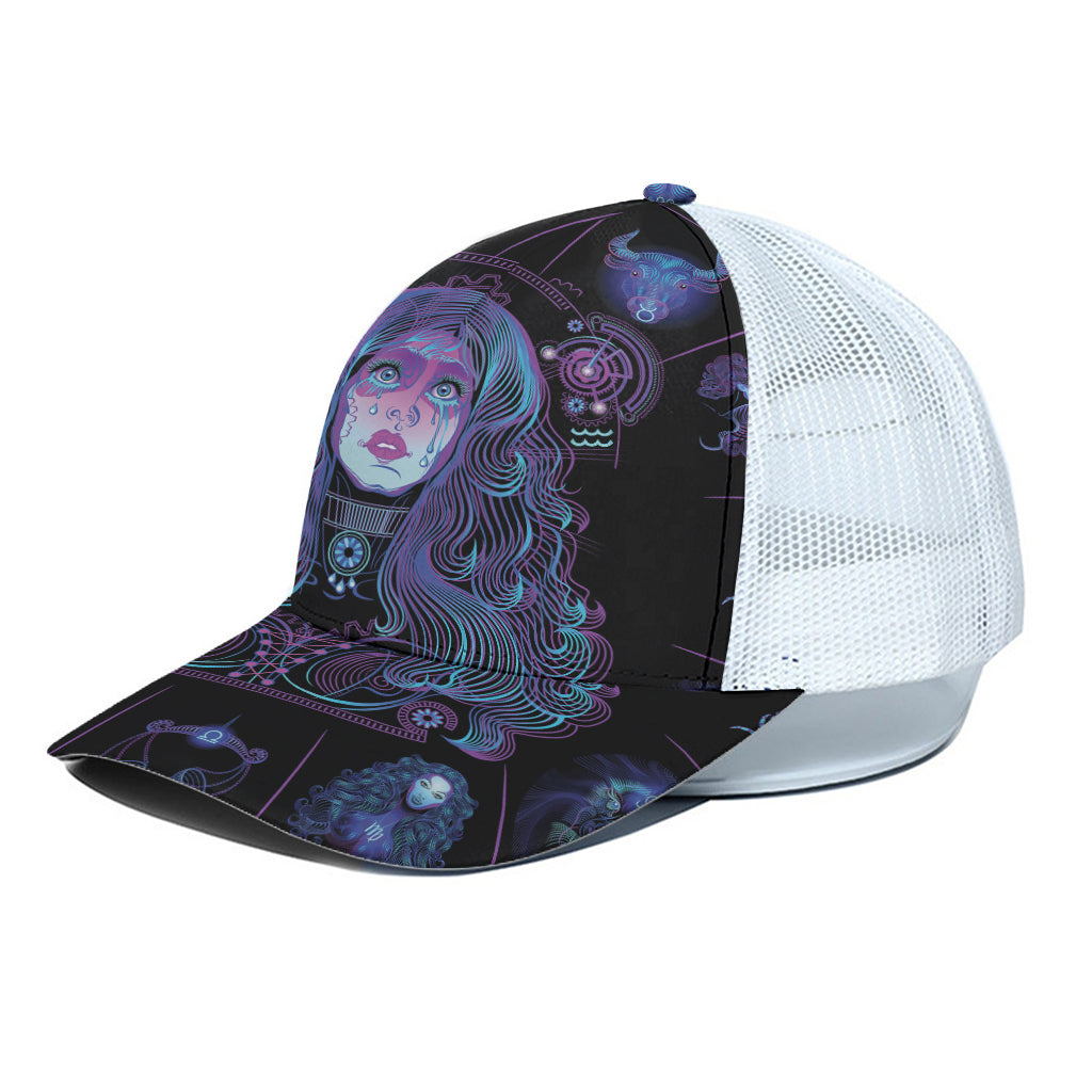 Aquarius And Astrological Signs Print White Mesh Trucker Cap