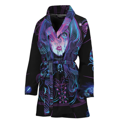 Aquarius And Astrological Signs Print Women's Bathrobe