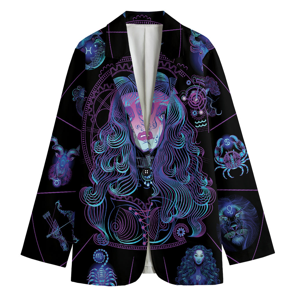 Aquarius And Astrological Signs Print Women's Cotton Blazer