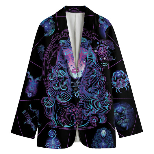 Aquarius And Astrological Signs Print Women's Cotton Blazer