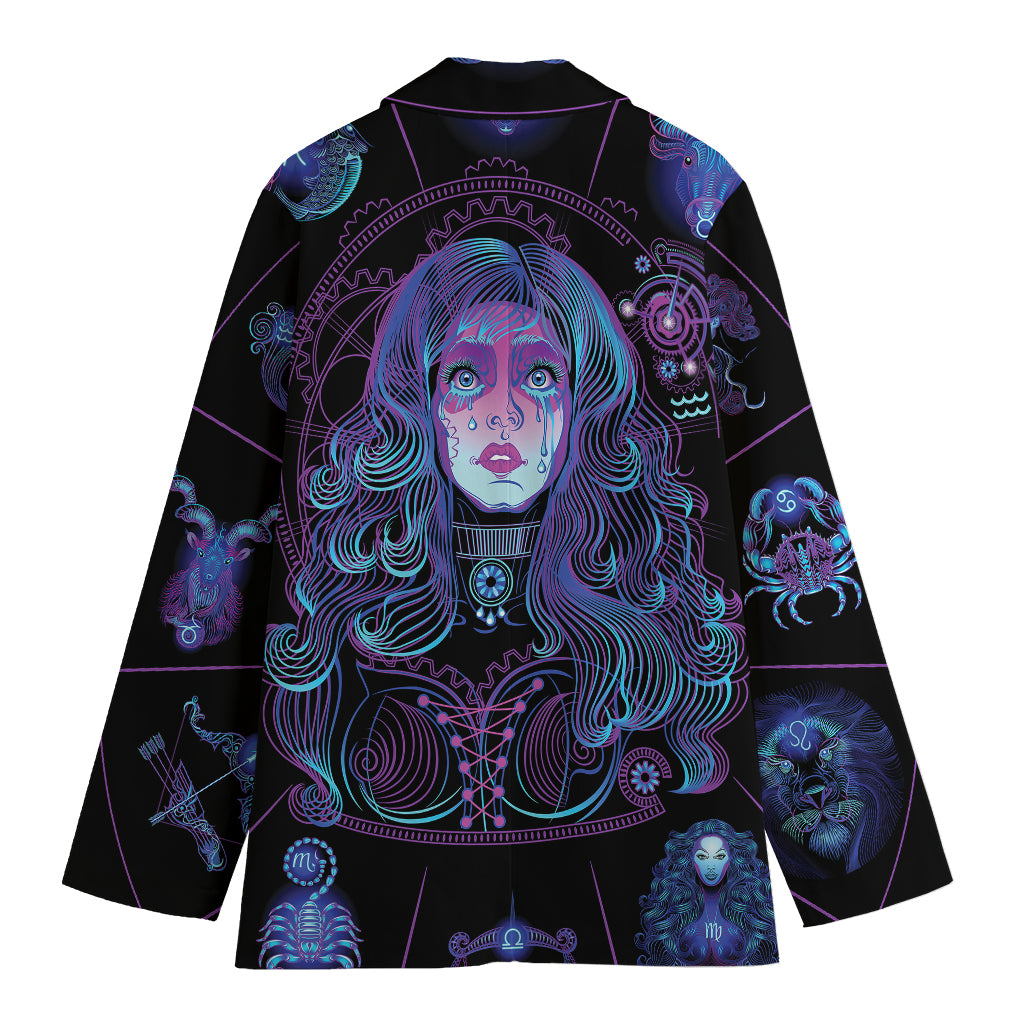 Aquarius And Astrological Signs Print Women's Cotton Blazer