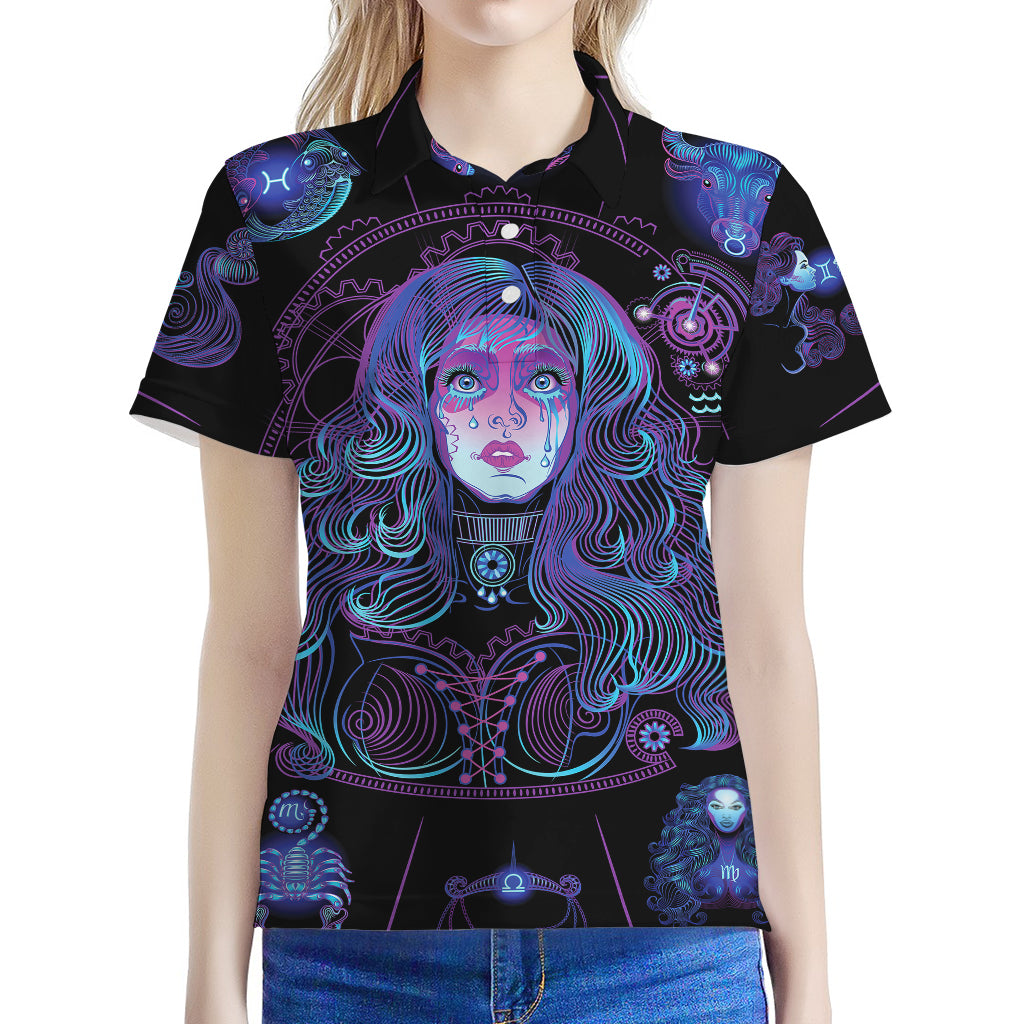 Aquarius And Astrological Signs Print Women's Polo Shirt