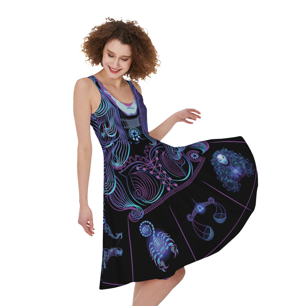 Aquarius And Astrological Signs Print Women's Sleeveless Dress