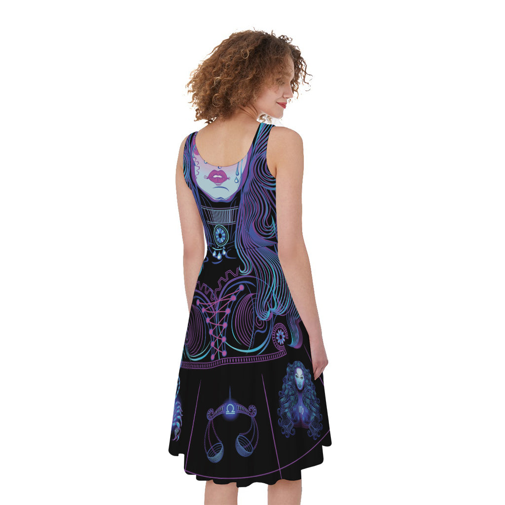 Aquarius And Astrological Signs Print Women's Sleeveless Dress