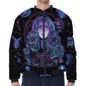 Aquarius And Astrological Signs Print Zip Sleeve Bomber Jacket