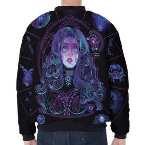 Aquarius And Astrological Signs Print Zip Sleeve Bomber Jacket