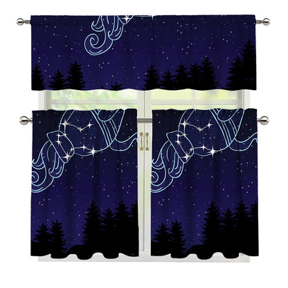 Aquarius Constellation Print 3 Piece Kitchen Curtains
