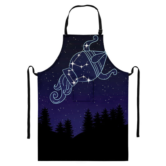 Aquarius Constellation Print Bib Apron With Pocket