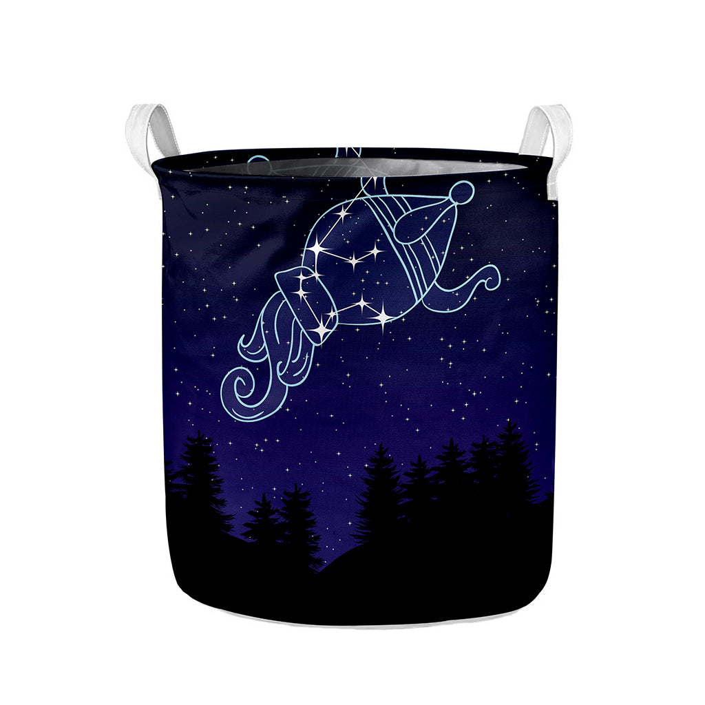 Aquarius Constellation Print Collapsible Laundry Basket