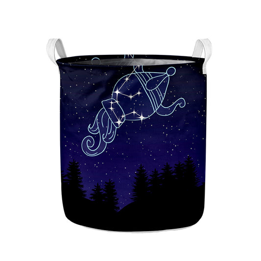 Aquarius Constellation Print Collapsible Laundry Basket