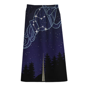 Aquarius Constellation Print Cotton Front Slit Maxi Skirt