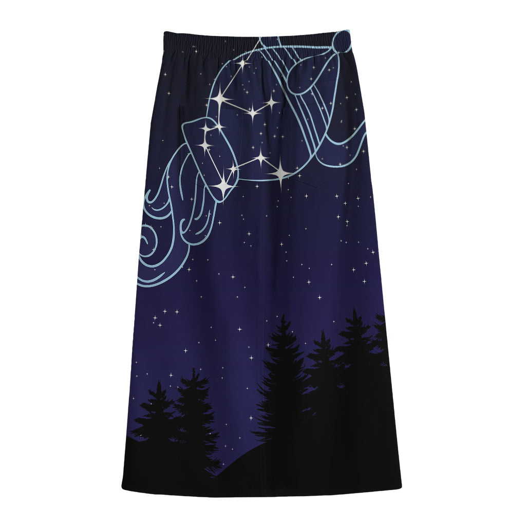 Aquarius Constellation Print Cotton Front Slit Maxi Skirt