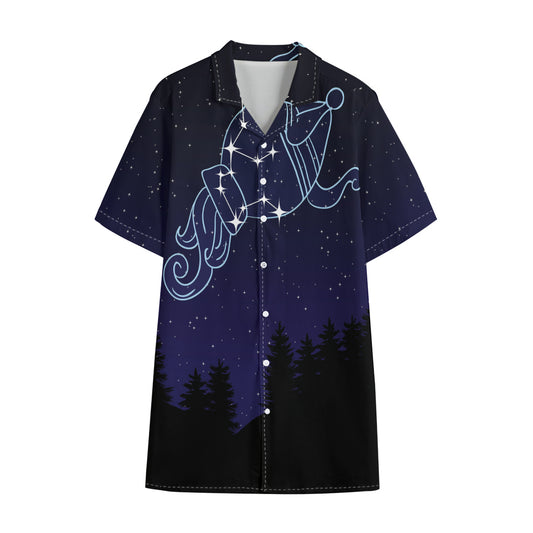 Aquarius Constellation Print Cotton Hawaiian Shirt