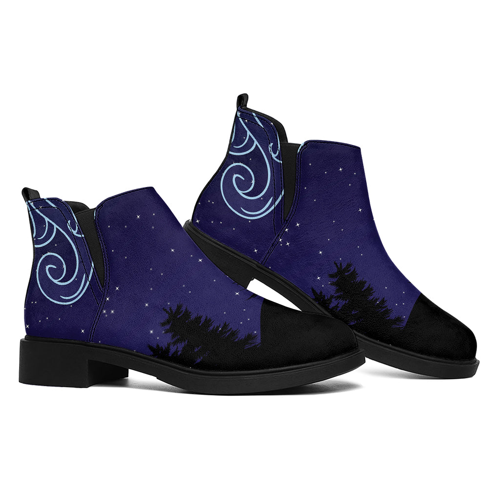 Aquarius Constellation Print Flat Ankle Boots