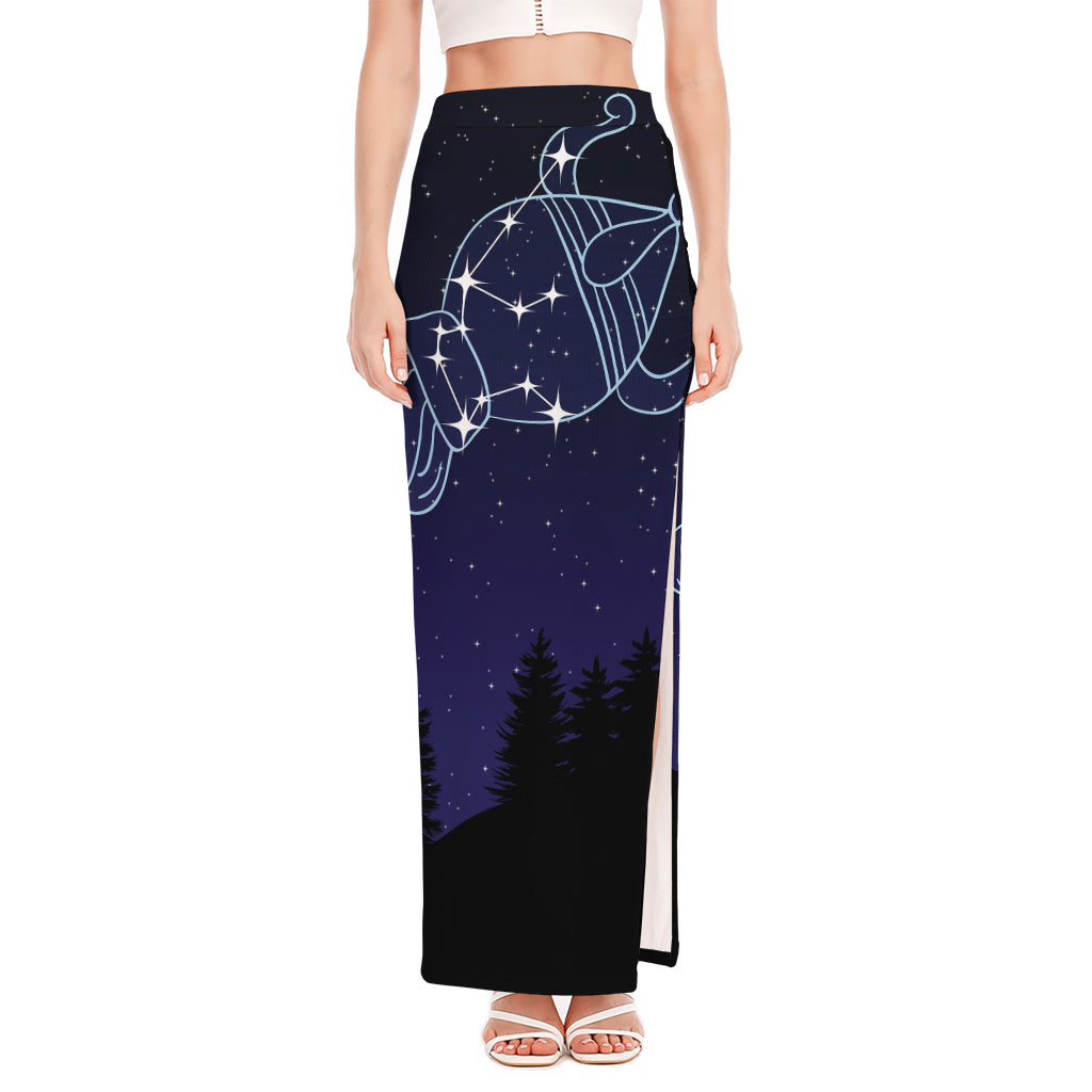 Aquarius Constellation Print High Slit Maxi Skirt