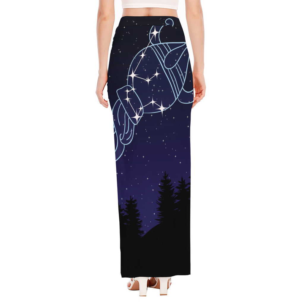 Aquarius Constellation Print High Slit Maxi Skirt