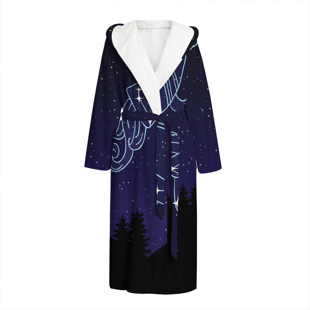 Aquarius Constellation Print Hooded Bathrobe