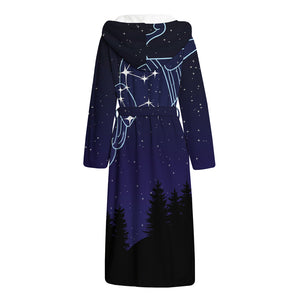 Aquarius Constellation Print Hooded Bathrobe