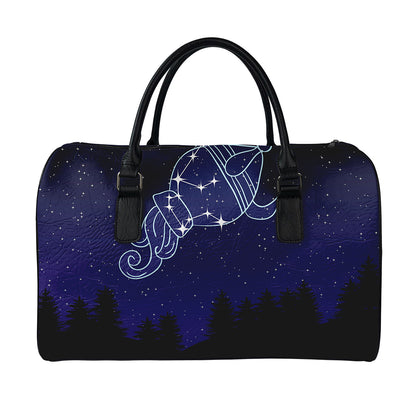 Aquarius Constellation Print Leather Duffle Bag