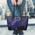 Aquarius Constellation Print Leather Tote Bag