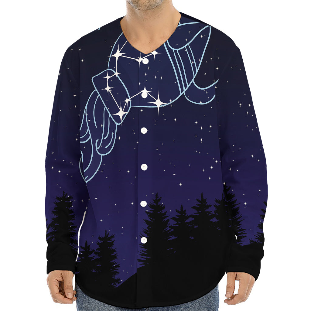 Aquarius Constellation Print Long Sleeve Baseball Jersey