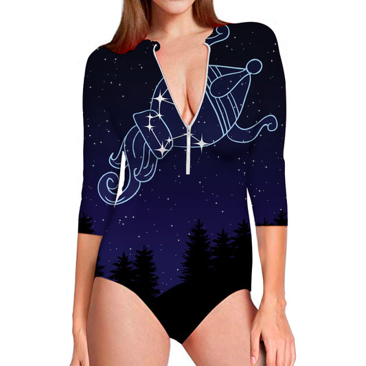 Aquarius Constellation Print Long Sleeve Swimsuit