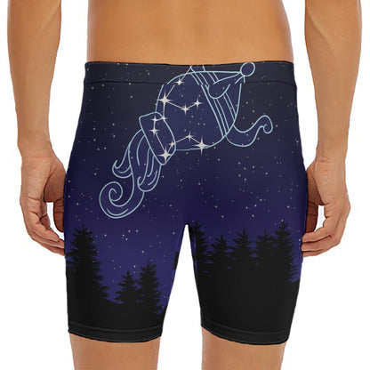 Aquarius Constellation Print Men's Long Boxer Briefs