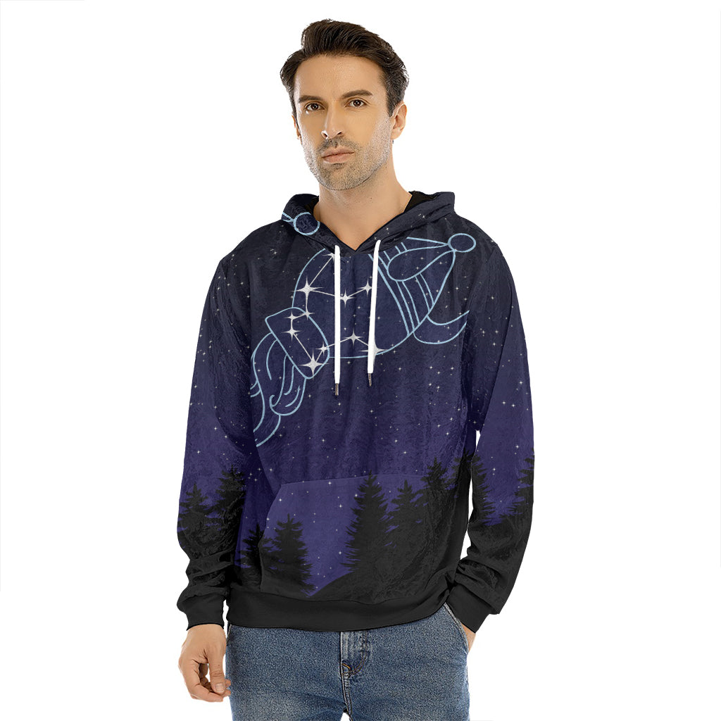 Aquarius Constellation Print Men's Velvet Pullover Hoodie