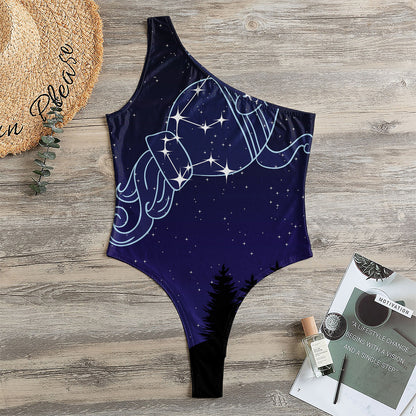 Aquarius Constellation Print One Shoulder Bodysuit