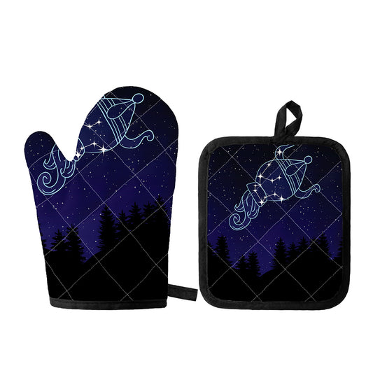 Aquarius Constellation Print Oven Mitt And Pot Holder Set
