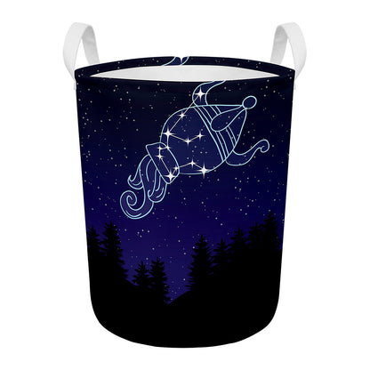 Aquarius Constellation Print Round Laundry Basket