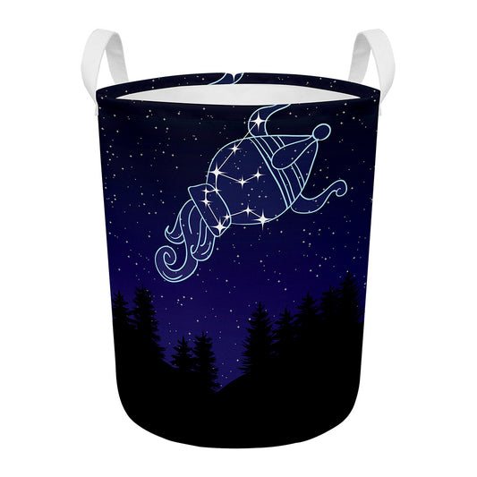 Aquarius Constellation Print Round Laundry Basket