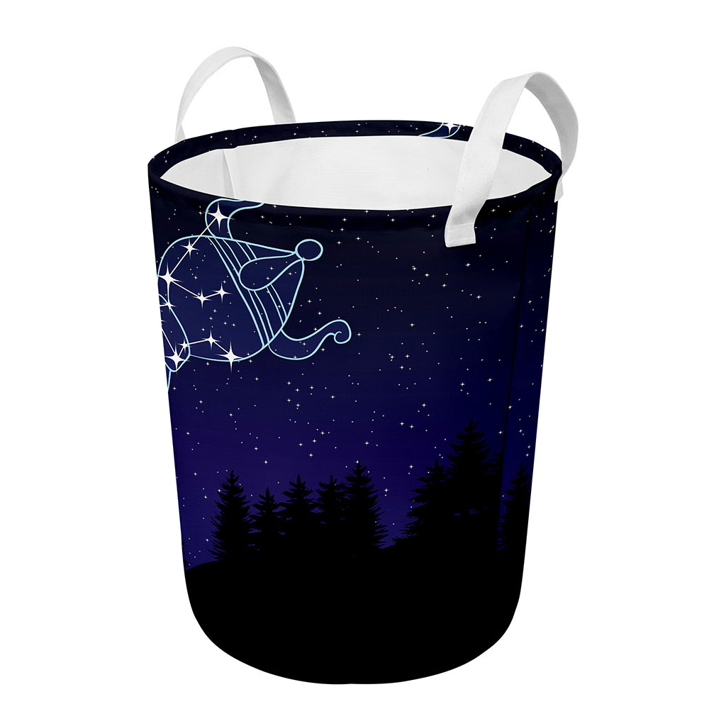 Aquarius Constellation Print Round Laundry Basket