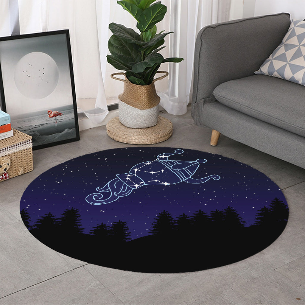 Aquarius Constellation Print Round Rug