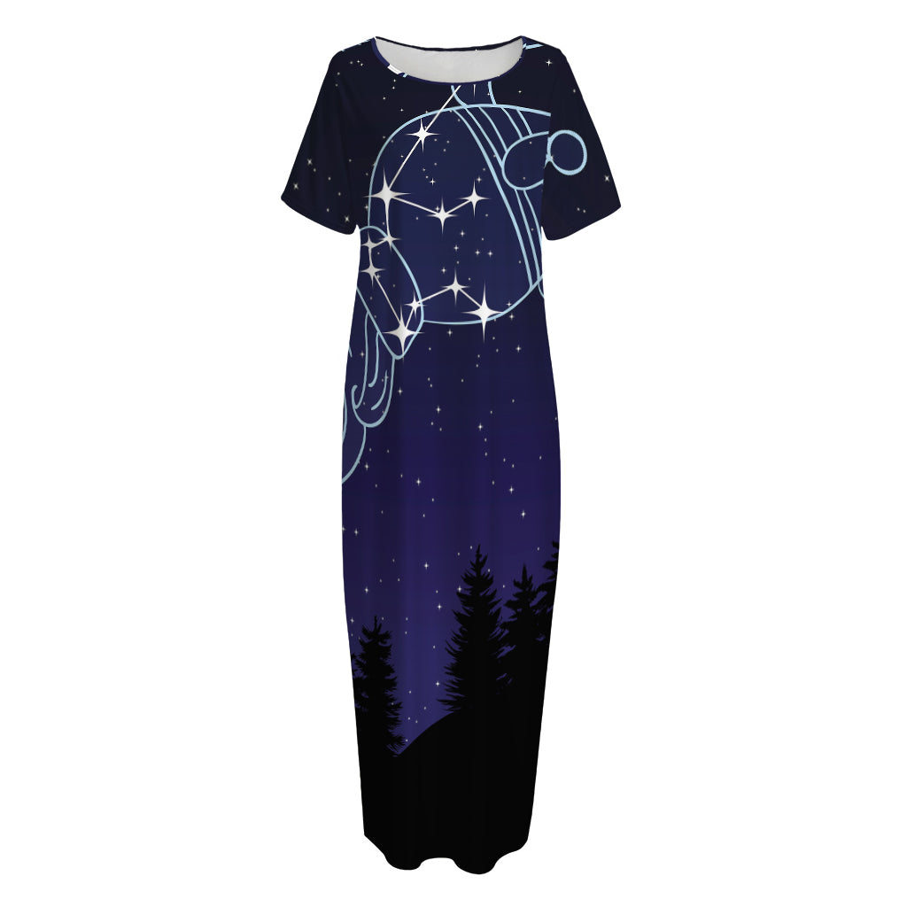 Aquarius Constellation Print Short Sleeve Long Nightdress