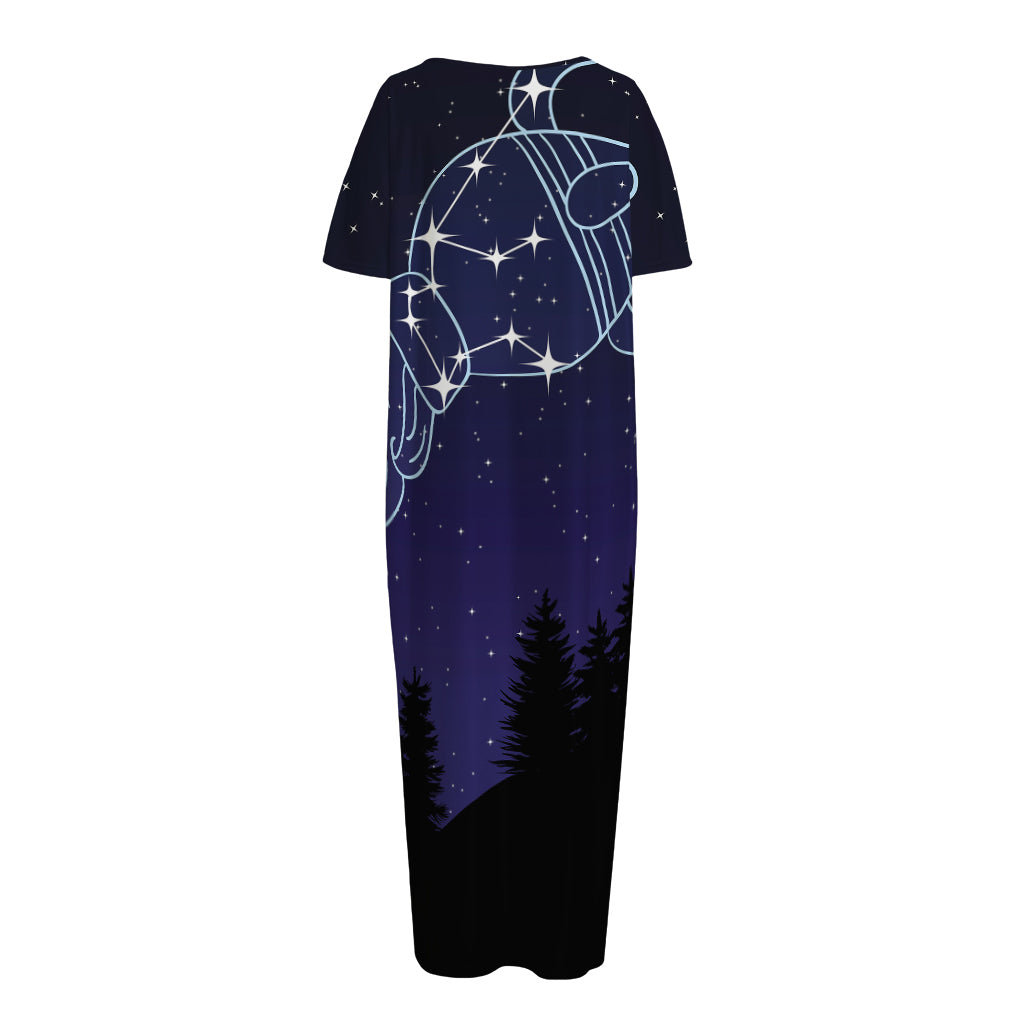 Aquarius Constellation Print Short Sleeve Long Nightdress