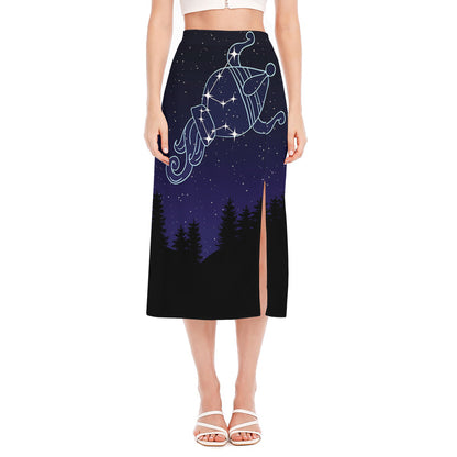 Aquarius Constellation Print Side Slit Midi Skirt
